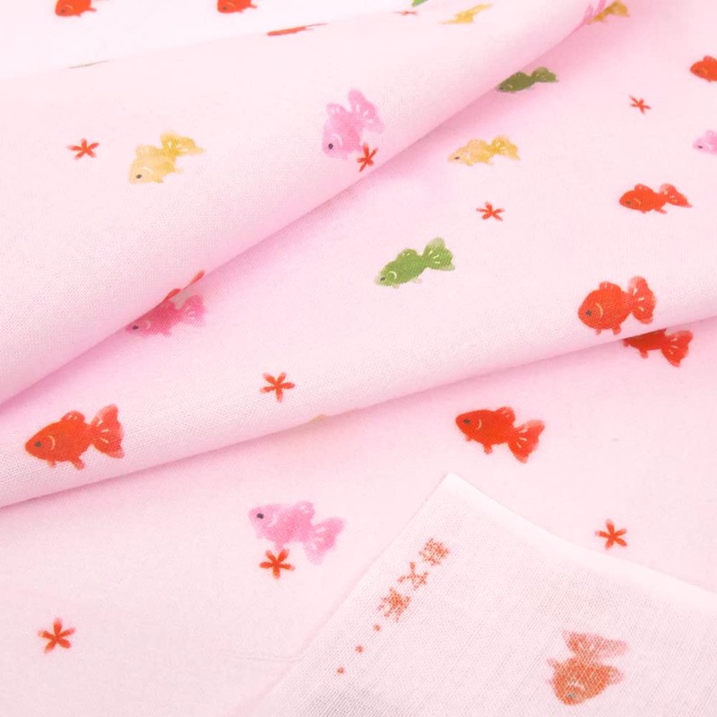 Hamamonyo Tenugui, Colorful Goldfish, Pink