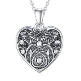 SOULMEET Heart Daisy Locket Necklace That Holds 2 Pictures Silver Expression of Thanks Jewelry Gift Photo Locket (Locket only)