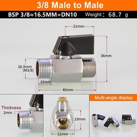 MiJunHD Mini Brass Ball Valve, G 3/8≈16.5MM=DN10 Male Thread Shut Off Switch Valve Pipe Coupler Connector for Air,Water,Gas,Oil,Fuel,Drip,Irrigation (1Piece)
