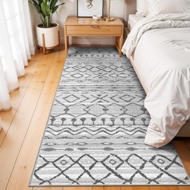 Washable Kitchen Runner Rug for Family: Non-Slip Runners for Hallway Entryway Bedroom - Stain and Water Resistant Rugs Easy to Clean - Soft Low-Pile Bedside Carpet 2'6''x8' Grey