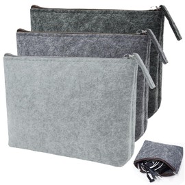 Hshenjhu Set of 3 Felt Cosmetic Bags for Plotting 20 x 16 cm Portable Cosmetic Bag Organiser, Felt Pencil Case, Ideal Travel and Storage Storage Bags, gray