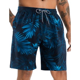 APTRO Men's Swim Trunks Swimming Shorts Board Shorts Quick Dry Beach Shorts Big and Tall Swim Shorts Leaves Navy MK288 S