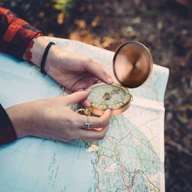 Haosie 50x16mm Copper Auto Open Cap Military Vintage Portable Boating Hiking Compass