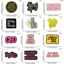 12Pcs Phrase Iron On Patches，Cute Embroidery Applique Patch, Assorted Styles Embroidered Patches Trucker Hat Patches，Embroidered Sew On/Iron on Patches for Backpacks,Jeans,Jackets,Clothes DIY Craft
