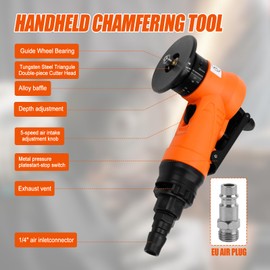 Mini Pneumatic Chamfering Machine, Portable Hand Air Chamfering Tool, 45 Degree Arc Air Beveling Machine Edge Beveling for Metal Trimming, Chamfer Deburring (6 R Inserts + 6 C Inserts + 6 Bearings)