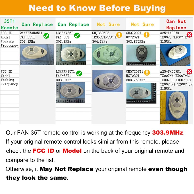 FAN35T Ceiling Fan Remote Control Replacement for Allen+Roth, Kichler, 3-Speed,