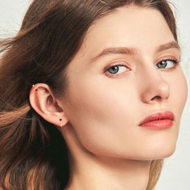 3mm Small Huggie Half Hoop Earrings for Women Men Girls Hypoallergenic Minimalist Tiny Cartilage Stud Earrings with Ball Screw Back Dainty 14k Gold Plated Colored CZ Earrings Jewelry Gifts(red,Gold)