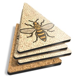 4 x Triangle Coasters - Manchester Bee Mosaic Pattern Cork Backed MDF Glossy Tea Coffee Accessory #51408
