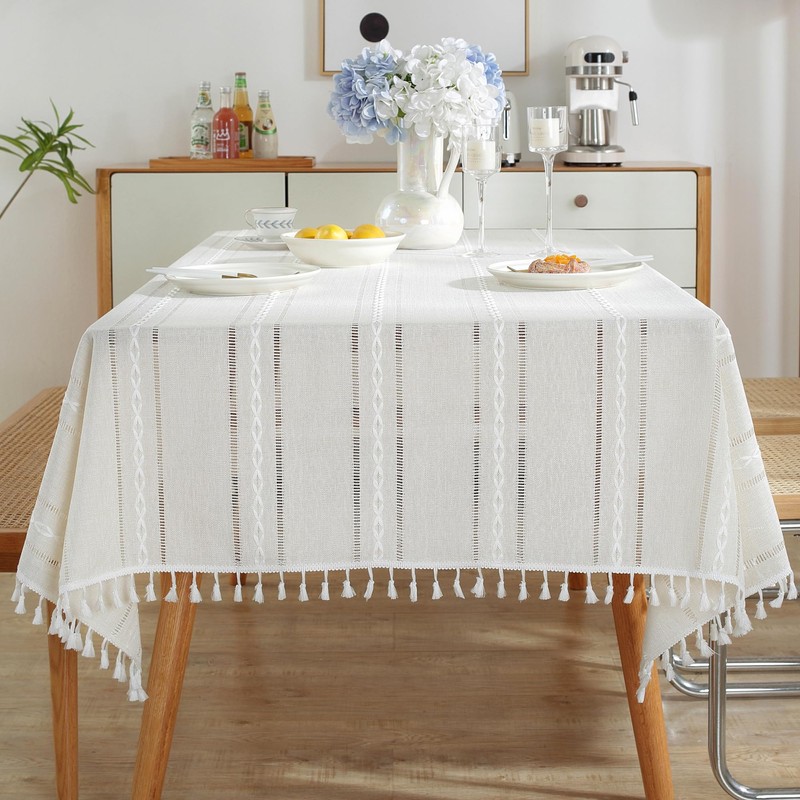 Pahajim Tablecloth Rectangular Table Cloth Cotton Linen Tassel Wipe Clean