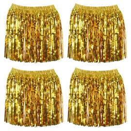 GREATRIL Foil Fringe Skirts Skirts for Birthdays Cheerleading Dance Performances - 4 Packs (Gold)