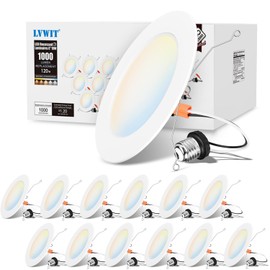 LVWIT 12 Pack 5/6 Inch 5CCT LED Recessed Lights, Can Lights Color Selectable, 10W=120W,Dimmable Downlight with E26 Conversion Kit, Retro Fit Ceiling Light Fixtures