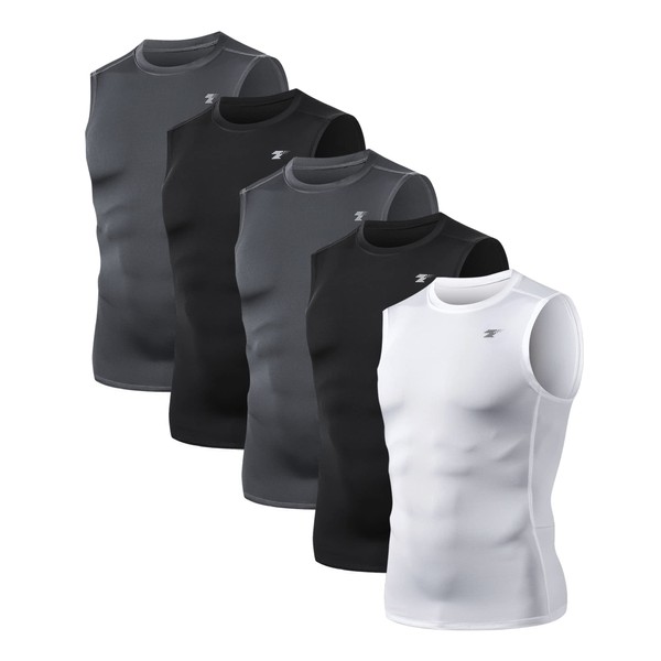 TELALEO 5 Pack Men's Athletic Compression Shirts Sleeveless Workout Tank Top Sports Base Layer Running Basketball L