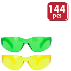 BISON LIFE Keystone Series Safety Glasses Bulk Case Pack 144 PAIRS, One Size, Protective Polycarbonate Lens, Full Color, 12 per Box, 6 Yellow and 6 Green (12 boxes)