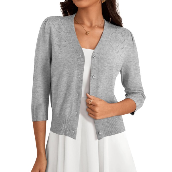 VERABENDI Women's 3/4 Sleeve Cropped Cardigan Sweaters Button Down Open