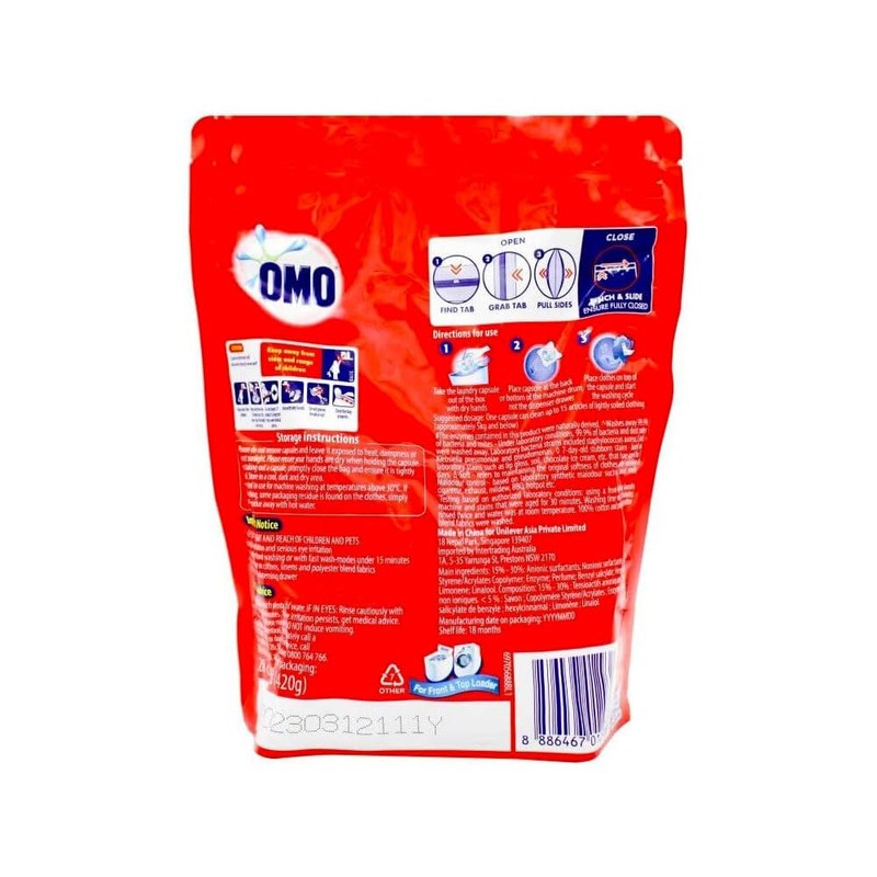 28pc OMO 3-In-1 Laundry Cleaning Capsules Fresh Eucalyptus Front &