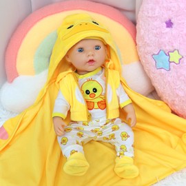 UNICORN ELEMENT 8 Pcs Baby Doll Colthes Outfit Accessories Yellow Duck Set Fit 16-18 Inch Reborn Dolls, New Born Doll Clothing Set Including Waistcoat, Blanket, Hat, Sock, Pacifier, Bottle