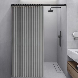 Momooda Faltbarer Duschvorhang Wasserdichter Gewicht aus Leinen, Magnet, Spritzwassergeschützt, Schnellverschluss, Duschvorhang Anti Schimmel, Grau, 100x200cm