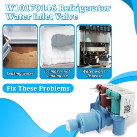 SAQXK W10408179, WPW10179146 Refrigerator Water Inlet Valve Kit Replacement for Whirlpool Kitchenaid Kenmore Refrigerator OEM Parts W10179146, W10445780, W10155357, W10408179VP, 2186486, 2205762
