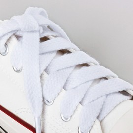 Olukssck 2 Pairs 12 mm Wide Flat Shoelaces Made of 100% Cotton, Premium Thick Shoe Laces for Sports Shoes, Trainers, Trainers and Casual Shoes, White, 100 cm