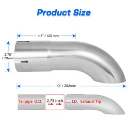SVULK 2.75 Inch Inlet Turn Down Exhaust Tip, 2.75" ID, 10"/254mm Overall Length, Stainless Steel Universal Diesel Turn Down Tailpipe Tip with Seal Clamp, Clamp On & Polished