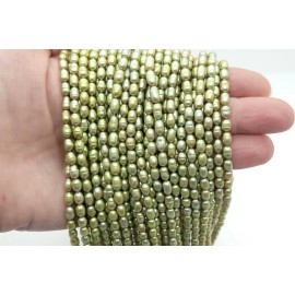 Unbranded Lime Green Peacock Freshwater Pearls Rice/Oval 4mm x 6mm, 0.5mm hole,16 " Str