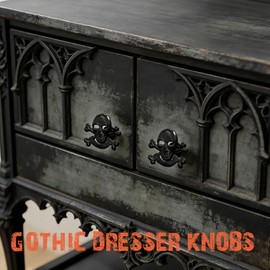 FKLOYP 8PC Skull Skeleton Cabinets Knobs, Gothic Drawer Knobs Cool Skull Bookcases Dresser Pulls Vintage Cabinet Pulls Used for Kitchen Cupboard Bathroom Wardrobe Hardware Furniture (Black)
