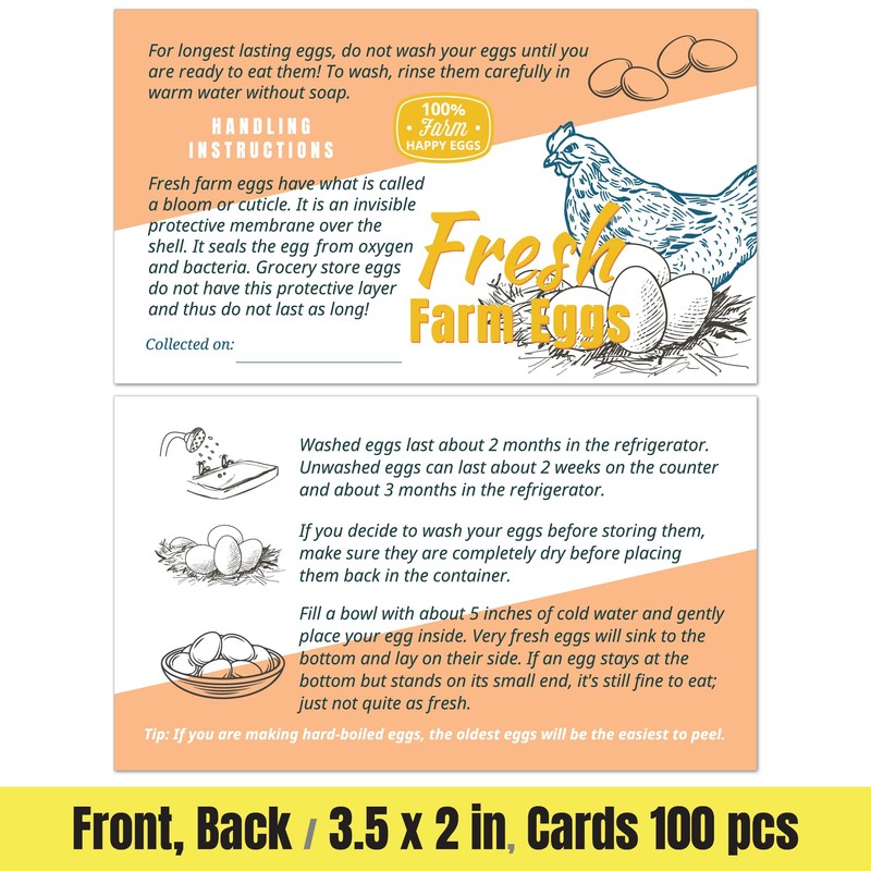Havongki 100pcs Premium Fresh Farm Eggs Handling Care Instructions Cards
