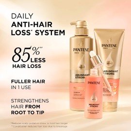 Pantene Abundant & Strong 3-Piece Regimen with B5 Complex + Niacinamide, Shampoo (13.5 oz), Conditioner (8 oz), Serum (2 oz) for Hair Loss, Thinning, Anti-Breakage, Volume - Grows Healthier