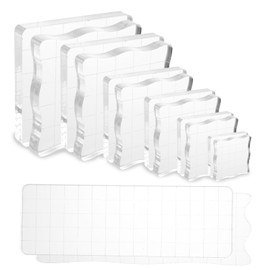 WOPPLXY 14PCS Acrylic Blocks for Stamping - Transparent Acrylic Blocks with Grid - Multi Size Stamp Holder for Scrapbooking, Card Making