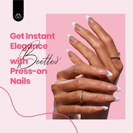 Beetles French Tip Press On Nails, Almond Press On Nails, Medium Press On Nails Almond, Supremely Fit & Natural Glue On Nails Brown Glue On Nails in 15 Sizes