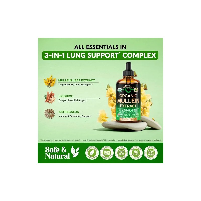 Nutra Harmony Mullein Apoyo Respiratorio Y Pulmones 120ml Sin Sabor