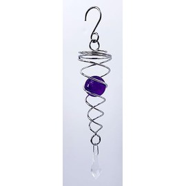 Purple 6-Inch Round Glass Gazing Ball Wind Spinner Twister Tail Stabilizer Stainless Steel with Crystal Wind Chime Ornament