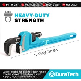DURATECH 14-Inch Heavy Duty Pipe Wrench, Adjustable Plumbing Wrench, Malleable Cast Iron Handle, Exceed GGG standard