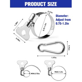 SONGTIY 4PCS Flag Pole Clips, Stainless Steel Flag Pole Rings with Carabiner Clamp, 0.75-1.2 Inches Adjustable Diameter for Boat, Yacht, Truck, ATV, Garden, House