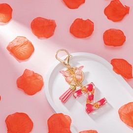 MWOOT Alphabet Initial Letter Z Keychain Fashion Key Ring,Alphabet Petals Gold Foil Resin Keyring Charm with Butterfly Tassel Pendant,Pink Key Chain for Women Gift Purse Bag Handbag Decoration (Z)