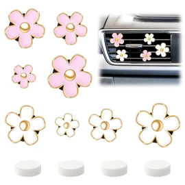 8 Pcs Daisy Flower Air Vent Clip - Car Air Fresheners Vent Clips Car Decor - Car Air Fresheners Vent Clips - Car Air Vent Clip Charms As Car Decorations For Women Girls (White And Pink)