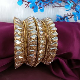 Efulgenz Rhinestone Bridal Bangle Jewelry Indian Bangle Set Crystal Kundan Bracelet Bangle Set Wedding Party Fashion Statement Jewelry for Women(4 Pcs) Size 2.4