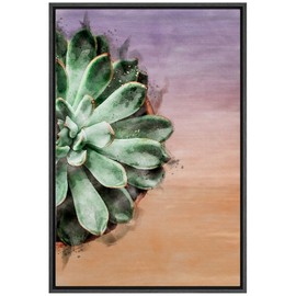 SIGNFORD Framed Canvas Wall Art Echeveria Green Desert Rose in a Pot Botanical Succulent Watercolor Impressionism Modern Closeup Relax/Calm for Living Room, Bedroom, Office - 24x36 inches