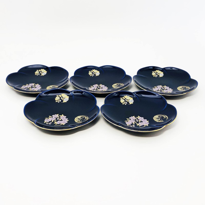 Koransha R3003-FS4 R3003-FS4 Famous Dish, Ruri Hanamaru Crest, 5 Piece