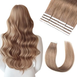 Vlasy Tape in Hair Extensions Human Hair 16 Pcs Medium Ash Brown Invisible Straight Seamless Skin Weft Mini Tape Extensions Real Human Hair 10A# 20 Inch