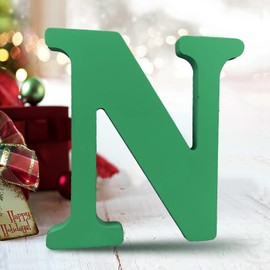 AOCEAN 6 Inch Green Wood Letters Unfinished Wood Letters for Wall Decor Decorative Standing Letters Slices Sign Board Decoration for Craft Home Party Projects (N)