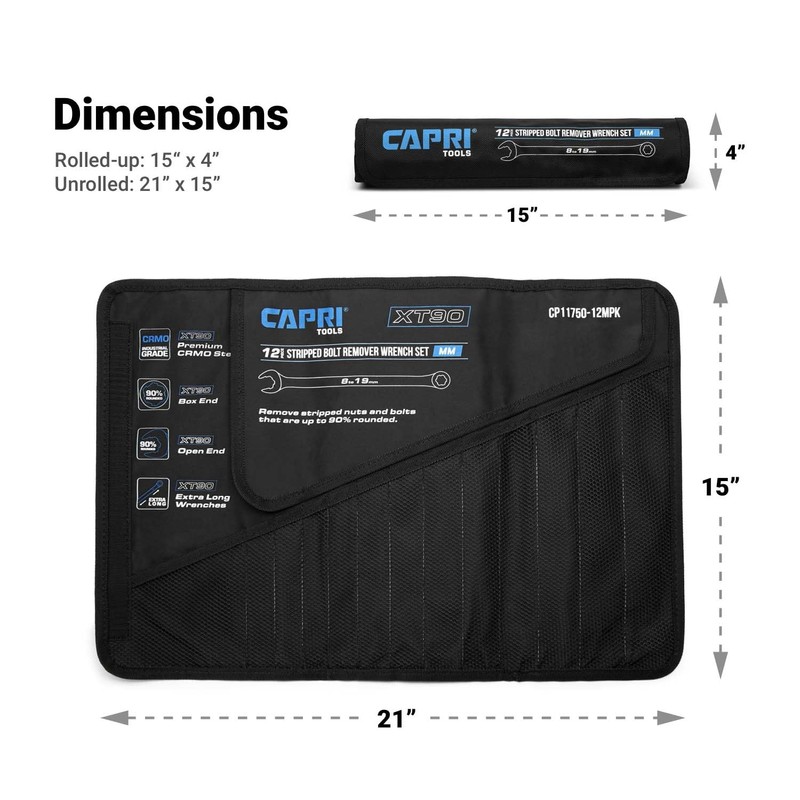 Capri Tools Wrench Roll Up Pouch for Extra-Long Wrenches, Metric,
