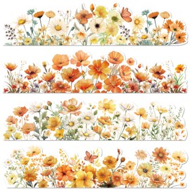 BeYumi Fall Flowers Border Trim - 80Pcs Fall Wild Flowers Bulletin Board Borders Autumn Watercolor Yellow Orange Wild Flowers Decor Harvest School Classroom Office Chalkboard White Board Decoration