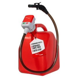 TERA PUMP Fuel Transfer Pump for Gas and Diesel (Upgraded 5th Gen) - 39" Strong Vinyl Hose w/Battery Powered Auto-Stop Sensor Nozzle for Overflow Protection with Built-In Universal Adapter (2.7GPM)