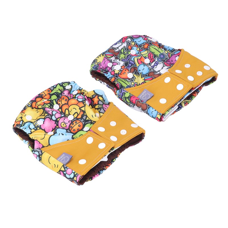 2pcs Cloth Diapers 6 Layer Structure Washable Reusable Elastic Waistband