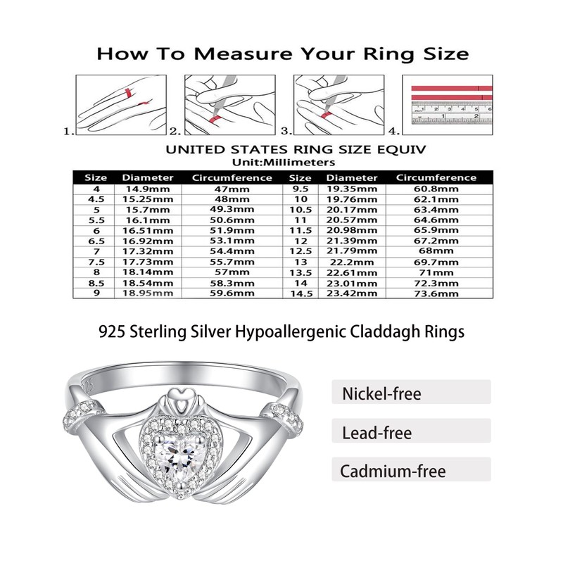 Claddagh Rings for Women: 925 Sterling Silver Irish Heart Ring