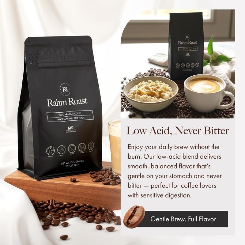 RAHM ROAST Mold-Free Organic Coffee, Whole Bean Medium Roast, Lab-Tested