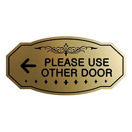 Signs ByLITA Victorian Please Use Other Door Left Arrow Sign (Brushed Gold) - Large 1 Pack