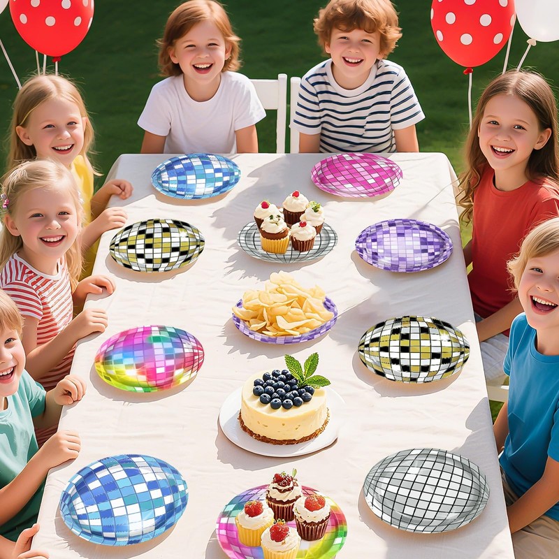 60Pcs Disco Paper Plates 7" Colorful Silver Disco Ball Heavy