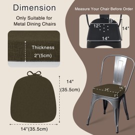 OVOV 14x14 Chair Cushions for Metal Dining Chairs Set of 4 Non Slip Thick Textured Chair Pads for Dining Chairs with Ties and Removable Cover (4, Khaki)